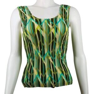 Caviar Green Abstract Popcorn Texture Sleeveless Scoop Neck Stretch Top Small